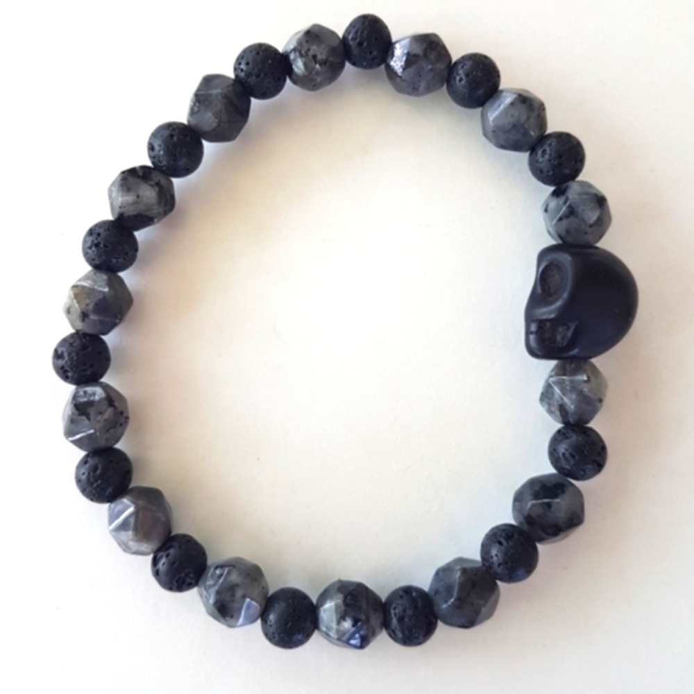 💀 Lava Larvikite Skull Bracelet
